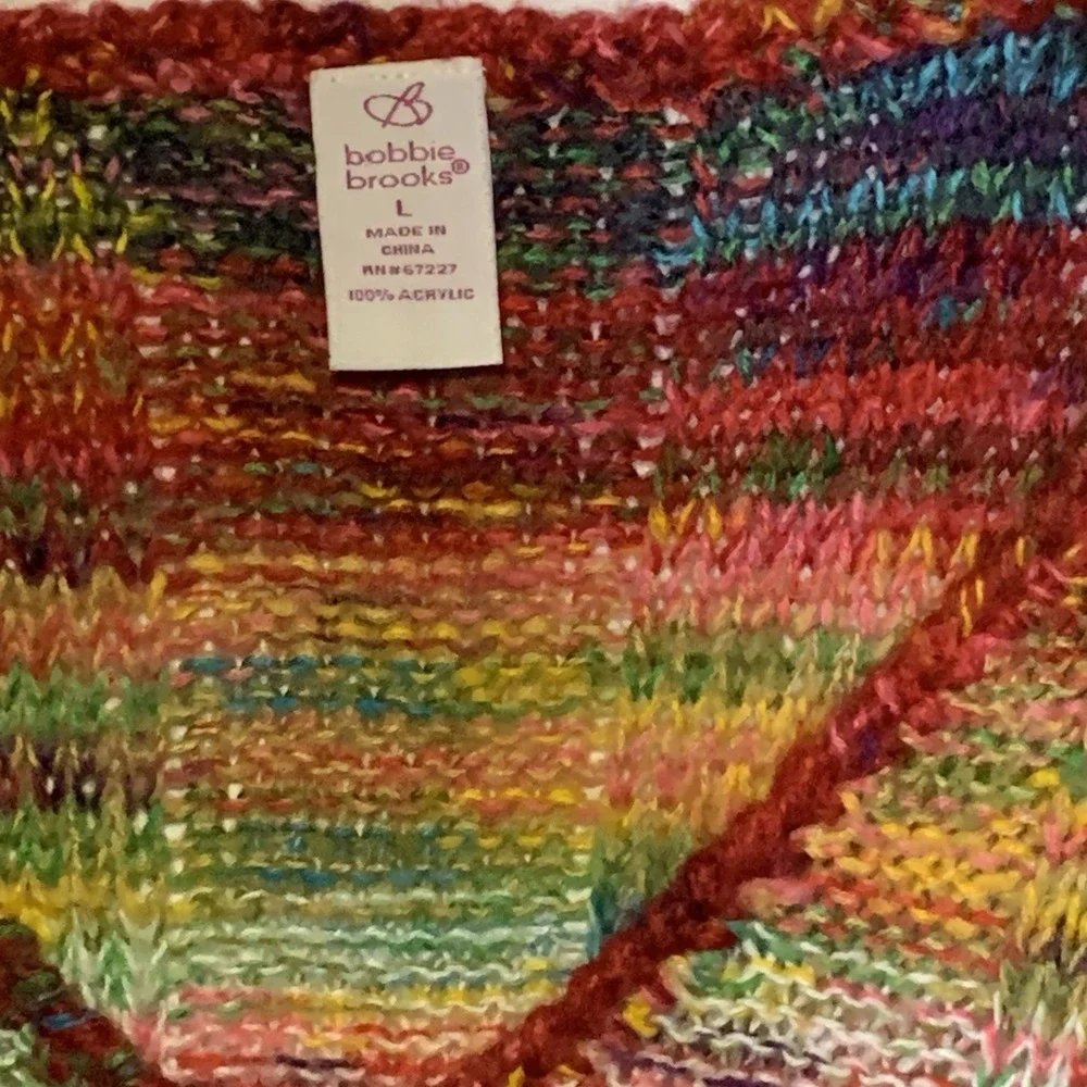 VTG Bobbie Brooks Y2K Rainbow Tunic Sweater Sz L Pockets Acrylic Boho Hippie